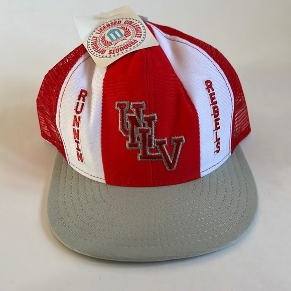 Vintage UNLV Runnin Rebbels AJD Lucky Stripes Mesh Snapback / 1984 / NEW - Picture 1 of 6